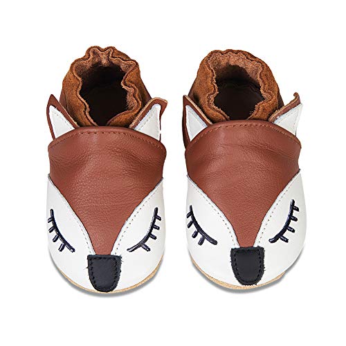 Primeros Zapatos para Niños Zapatos de Cuero Suave para Bebés Zapatillas de Estar por casa para Niños(QZBY Zorro, 6-12 Meses)