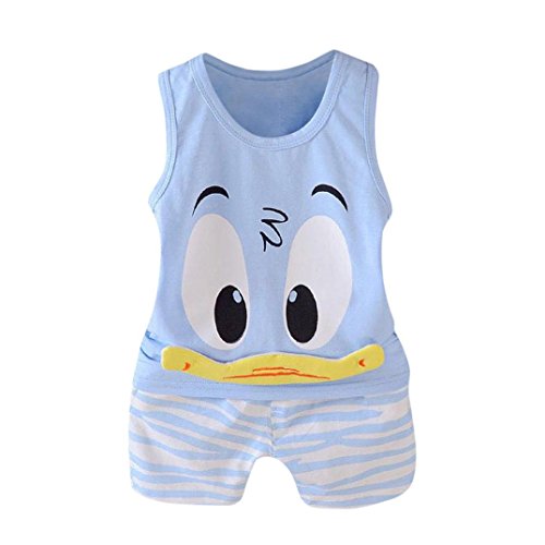 QinMM niños Bebes Animados Pato Camiseta + Pantalones Cortos Conjunto, Camisa sin Mangas (Azul, 12 Meses)