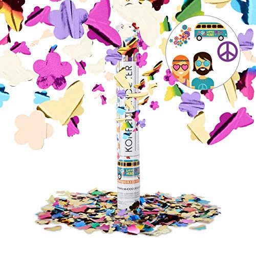 Relaxdays Cañón Confeti de Mariposas y Flores, Plástico, Multicolor, 40 cm