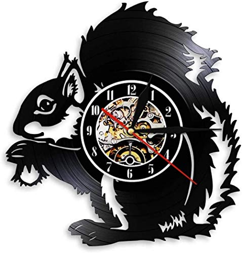 Reloj de Pared de Vinilo Reloj de Pared de Vinilo con diseño de Ardilla Animal Regalo Creativo Niños y niñas Adolescentes Amigos Diseño de Arte único Reloj de Pared de Vinilo 12 Pulgadas