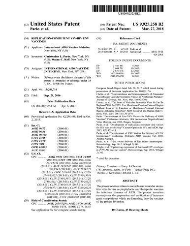Replication-competent VSV-HIV Env vaccines: United States Patent 9925258 (English Edition)