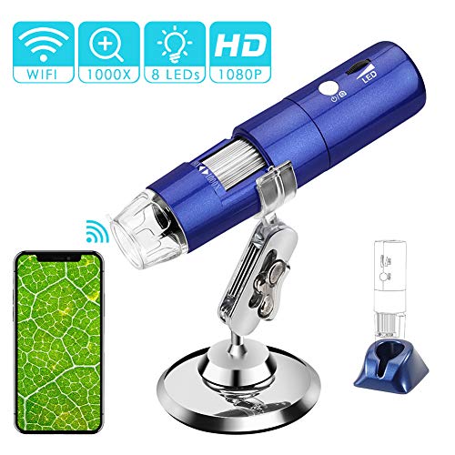 ROTEK Cámara Digital de microscopio, USB 2.0 MP 1080p HD 1000x WiFi Microscopio, Microscopio de 8 LED para iPhone iOS Android Teléfono móvil en Windows, Mac