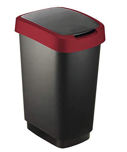 Rotho Twist, Cubo de basura de 25l con tapa, Plástico PP sin BPA, negro, rojo, 25l 33.3 x 25.2 x 47.6 cm