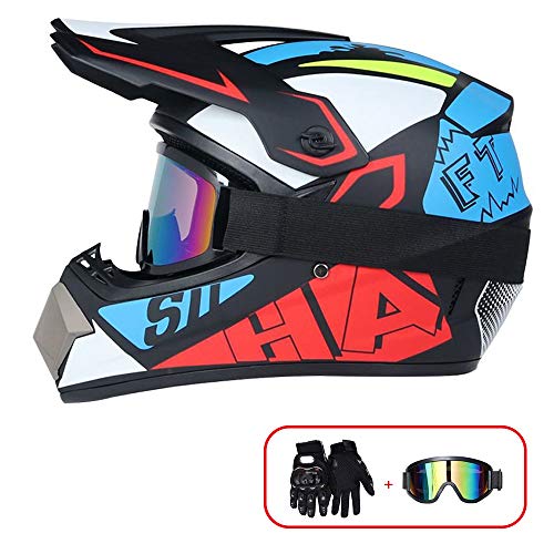 R&P Casco de motocross, para adultos, para exteriores, casco de bicicleta de montaña, de cara completa, para motocross, todoterreno, motocross, motociclismo (rojo-azul, XL)