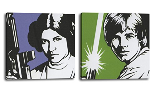 RuidoRosa Juego de Dos Cuadros Star Wars 25x25 cms, impresión sobre Lienzo Luke Skywalker y Leia
