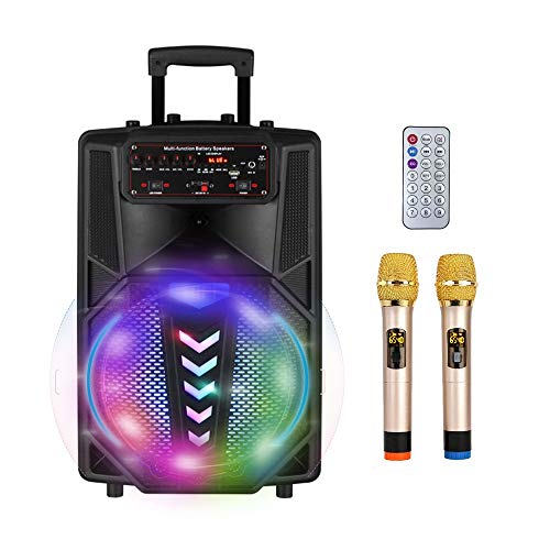 S SMAUTOP Máquina de Karaoke Portátil Recargable con Bluetooth, 2 Micrófonos Inalámbricos, Control Remoto Inalámbrico, Efecto de Iluminación Colorida Fiesta y Entrada Auxiliar,Soporte Tarjeta TF y USB