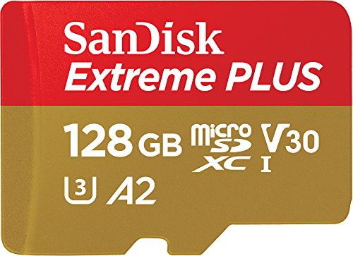 SanDisk SDSQXBZ-128G-GN6MA Extreme Plus - Tarjeta de Memoria microSDXC de 128 GB con Adaptador SD, A2, hasta 170 MB/s, Class 10, U3 y V30, Oro/Rojo