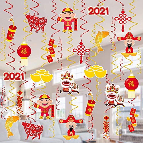 Sayala 30 Count Multicolor Chinese New Year 2021 Año de la fiesta de buey, decoración para colgar – 2020 Primavera Fiesta Decoración de fiesta