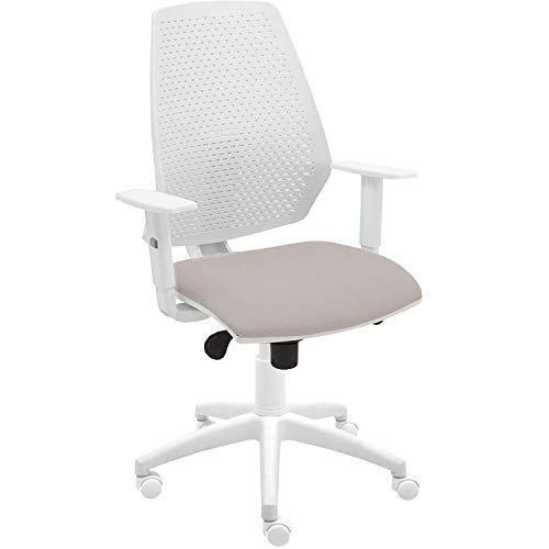 Silla giratoria oficina Hexa color blanco, diseño elegante y moderno, ergonómico, sistema syncro balanceo 4 posiciones y asiento tapizado, con reposabrazos