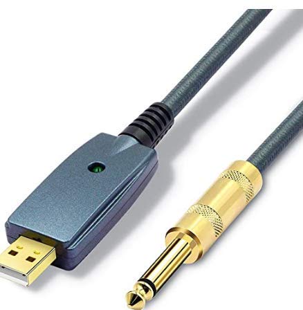 SiYear Cable USB para guitarra – Interfaz USB macho a 6,35 mm TS mono cable convertidor de guitarra eléctrica, adaptador de cable de conexión para instrumentos, grabación, canto, etc. (azul gris-3M)