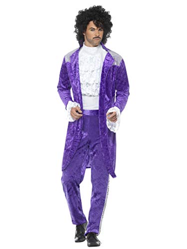 Smiffys-48004M  Disfraz de Músico Púrpura años 80, con Chaqueta, Camisa figurada y Pant, Color, M-Tamaño 38"-40" (Smiffy'S 48004M)