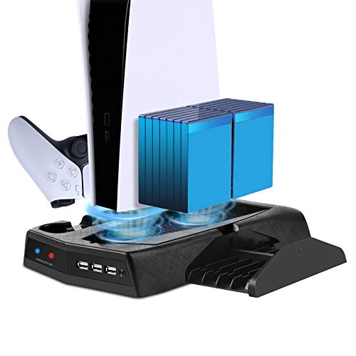 Soporte de carga vertical con ventilador de refrigeración para PS5 Digital Edition/Ultra HD, estación de carga de consola Playstation 5 con cargador de controlador dual