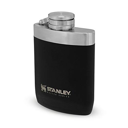 Stanley The Unbreakable Master Series Vacuum Hip Flask .23L Foundry Black 18/8 Stainless Steel Leakproof Packable Wide-Mouth Opening Machined Steel Cap Dishwasher Safe Naturally Bpa-Free