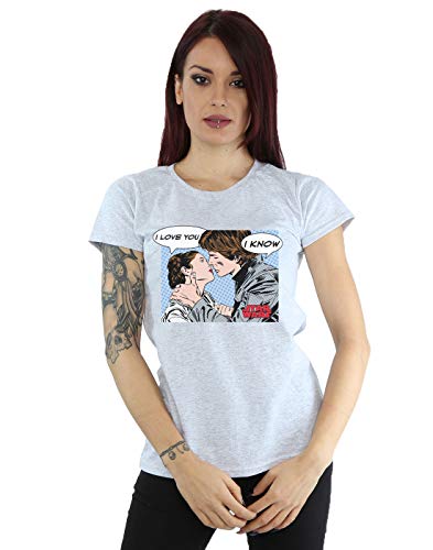 Star Wars mujer Han Solo and Princess Leia Love Camiseta Medium cuero gris