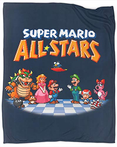 Super Mario All Stars Super Mario Bros, manta de forro polar, tamaño reversible, resistente a la hed manta para cama de 127 x 101 cm