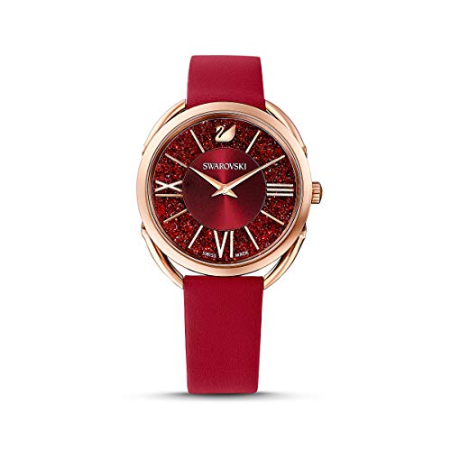Swarovski Reloj Crystalline Glam, Correa de Piel, Rojo, PVD tono Oro Rosa