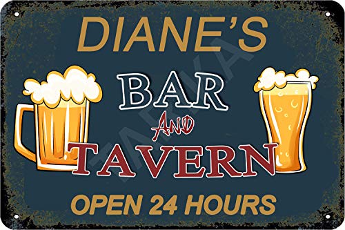 Tarika Diane's Bar and Tavern Open 24 Hour Cartel de Hierro Pintura Vintage Cartel de Chapa para Street Garage Home Cafe Bar Hombre Cave Farm Decoración de Pared Artesanías