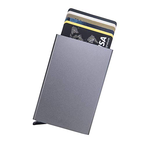Tarjeteros para Tarjetas de Crédito Cartera de Aluminio Ultradelgado Bloqueo RFID Automático Pop Up, Capacidad 4-6 Hojas,Gris