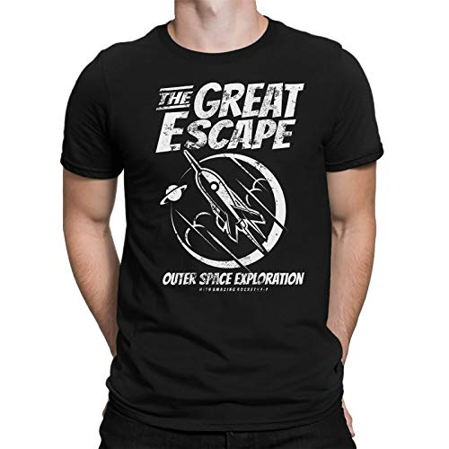 The Great Escape Mens Fun T-Shirt-Space NASA Space Rocket UFO,Black,3XL