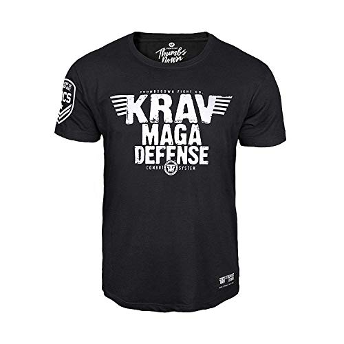 Thumbsdown Pulgares Down Krav Maga Defensa Camiseta Combat Sistema MMA. Gimnasio Entrenamiento. Marcial Artes Informal - Negro, Medium