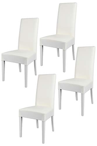 Tommychairs - Set 4 sillas Luisa para Cocina, Comedor, Bar y Restaurante, solida Estructura en Madera de Haya y Asiento tapizado en Polipiel Blanco