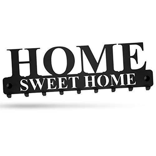 tradeNX - Colgador para llaves de pared en metal, con texto en inglés Home Sweet Home, traducción de "Hogar, dulce hogar", en negro