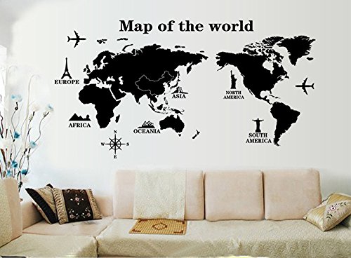 ufengke® "Vuelta Al Mundo Mapa del Mundo Pegatinas de Pared, Sala de Estar Dormitorio Removible Etiquetas de la Pared/Murales, A