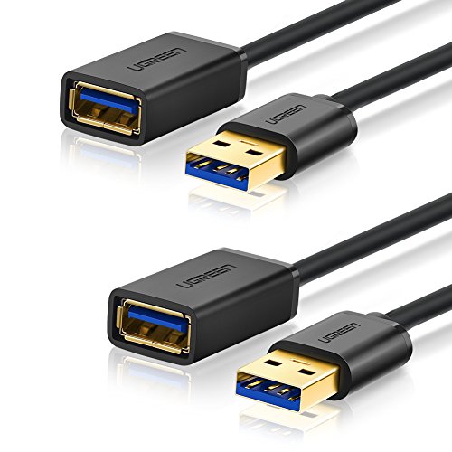 UGREEN Cable Alargador USB 3.0 Cable Extensor 2 Pack USB 3.0 Tipo A Macho a Hembra para Conexión Entre PC, TV y Periféricos como Impresora, Ratón, Teclado, Hub, Pendrive, Xbox, VR Gafas(2 Metros)