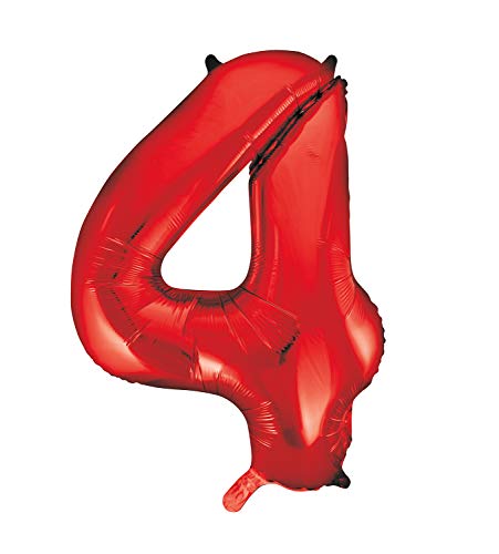 Unique Party- Globo gigante número 4, Color rojo, 86 cm (55854) , color/modelo surtido
