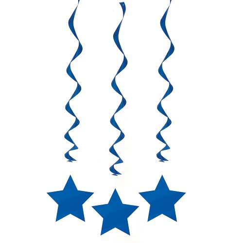 Unique Party- Paquete de 3 decoraciones colgantes de estrellas de plástico, Color azul rey, 66 cm (69124)
