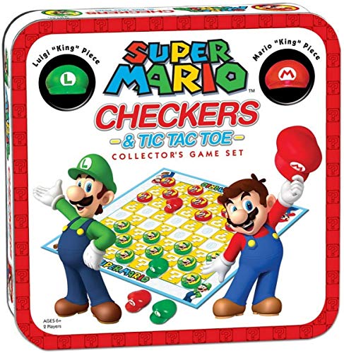 USAopoly USOCM005191 Bros Super Mario Combo Checkers/Tic TAC Toe Lata, Colores Variados