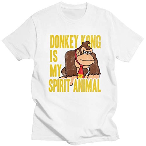 Vintage Donkey Kong Is My Spirit Animal Tshirt for Men Short Sleeve Video Game tee Shirt Loose Fit Cotton T-Shirt Clothes Gift-White,XXXL