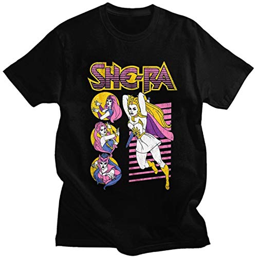 Vintage She-Ra Men T Shirt Pure Cotton T-Shirt He-Man and The Masters of The Universe tee Top Short Sleeved Printed Tshirt Merch-Black,M