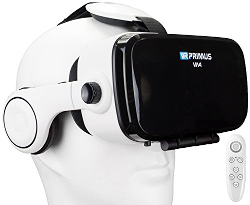 VR Primus® VA4, Gafas VR movil con Auriculares y Google Cardboard Apps. Compatible con iPhone X XS y Smartphones Android p.ej. Samsung, Huawei, LG, Sony,Xiaomi,HTC |+ Mando para Smartphones Android