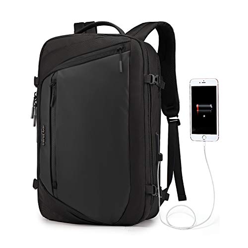 Wind Took Mochila para Portatíl 17 Pulgadas Equipaje de Mano Mochila Viaje Grande Impermeable Poliéster + PU Multifuncional para Trabajo/Vacacinones/Colegio/Viaja de Negocios/Negro