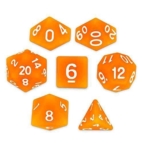 Wiz Dice Forge Embers - Juego de 7 dados poliedros, semitransparentes con acabado mate, color naranja cazador de mesa RPG dados con caja de exhibición transparente