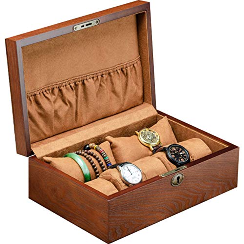 WMYATING La caja de reloj es un símbolo de la gente exitosa. Caja de madera para reloj con cerradura y 7 alfombrillas desmontables de madera para reloj con capacidad para más de 7 relojes.