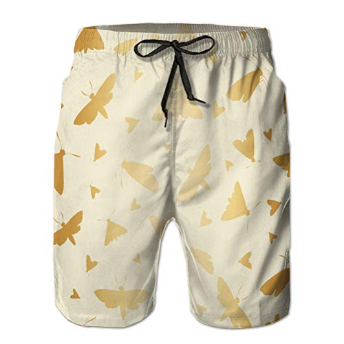 Yuerb Shorts de Playa para Hombres Casual Classic Swim Trunks lámina de Oro Seis Puntos Burnet Day Polilla voladora sin Costuras