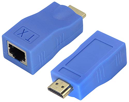 zdyCGTime Cable de extensión HDMI a través de un Cable 6/6e,1080P HDMI Macho a RJ45 Hembra Adaptador Ethernet 4k,Convertidor cat5 a hdmi,Aplicar para HDTV,DVD,PS4,proyector,etc.(Azul/2Piezas)