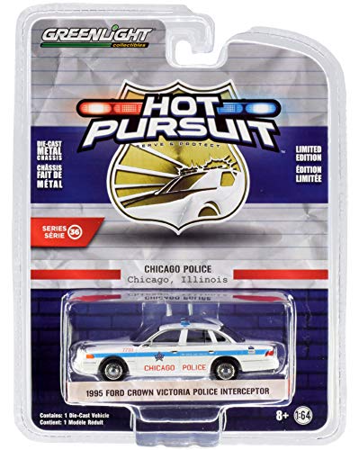 1995 Ford Crown Victoria Police Interceptor White City of Chicago Police Dept. Hot Pursuit 1/64 Diecast Model Car by Greenlight 42930 D