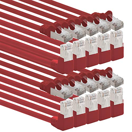 1aTTack.de 366144 - Cable de red (cat. 6, ángulo de 90º, 0,5 m, 10 unidades, cat. 6, 1000 Mbit/s, conector Rj 45, 10 x 0,5 m), color rojo