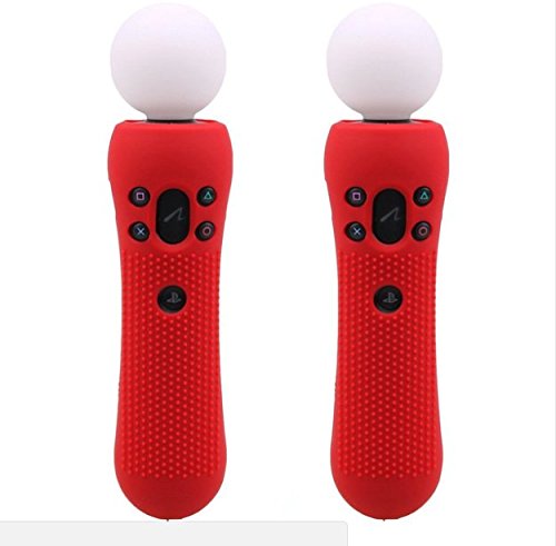 2 fundas protectoras de silicona antideslizantes para PlayStation PS4 VR Move Motion Controller (rojas)