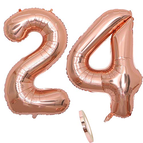 2 Globos Número 24, Number 24 Globo Chica de oro rosa, 40" Figuras de globos con globo de lámina de helio inflable, Globo gigante para la decoración de la fiesta de cumpleaños, Prom (xxxl 100 cm)