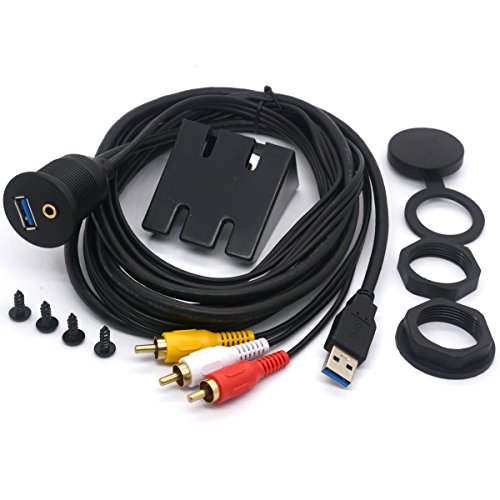 3 RCA y USB 3.0 macho a USB 3.0 y 3.5 mm hembra AUX para montaje en coche, cable de extensión 3RCA para salpicadero de coche, barco, motocicleta, 2 m