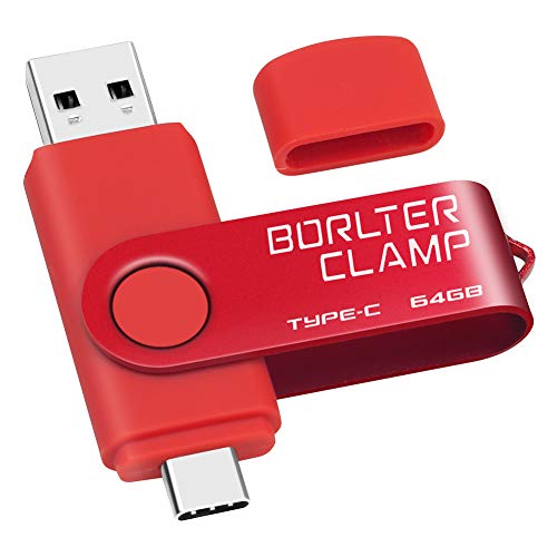 64GB Memoria USB Tipo C, BorlterClamp Doble Unidad Flash (USB C y USB-A 3.0), Type-C OTG Pendrive Memory Stick para Smartphones Android Samsung S10 S8, Huawei Honor, etc, Tableta y Laptop (Rojo)