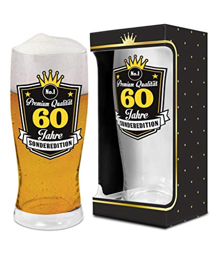 Abc Casa Vaso de cerveza de 0,5 l para el 60 cumpleaños para hombres, novio, bebedor de cerveza – Texto de calidad prémium, 60 años, edición especial – regalo original para 60 años en caja de regalo