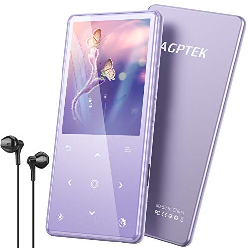 AGPTEK Bluetooth 5.0 Reproductor MP3, 16GB Reproductor de Música con Botón Táctilde 2.4 Pulgadas, Altavoz Incorporado, Radio FM, con Auriculares Soporte hasta 128 GB