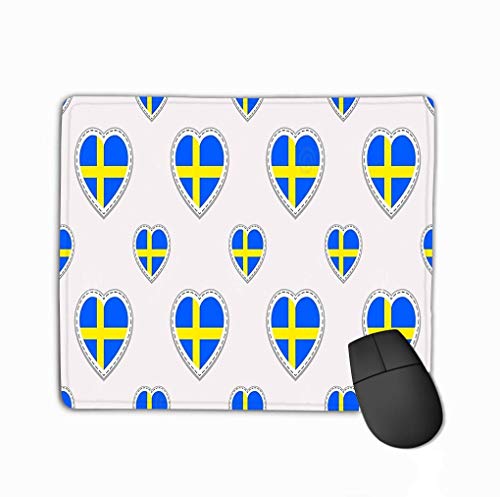 Alfombrilla de ratón con bandera de Suecia, banderas suecas stikers amor corazones símbolos textura, cursos de idiomas, páginas de deportes, trave rectangular de goma, 22.4 x 19.8 cm