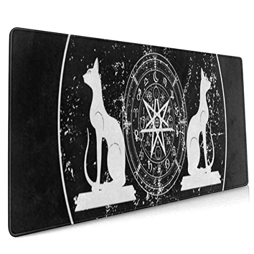 Alfombrilla de ratón Profesional para Juegos Earth Zodiac Wheel Year Mandala Witches Runes White Cats Black Cool XXL Alfombrilla de ratón Grande extendida Teclado Long Huge Gamer Alfombrilla de ratón