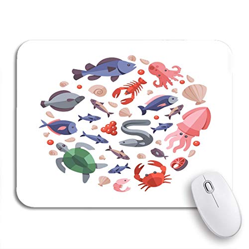 Alfombrilla para ratón Ocean Animals Seafood and Cooking Fish Flat Color Sea 9.5 'x7.9' Alfombrilla para Mouse con Respaldo para portátiles Alfombrillas para Mouse de 11.8 Pulgadas por 9.85 Pulgadas